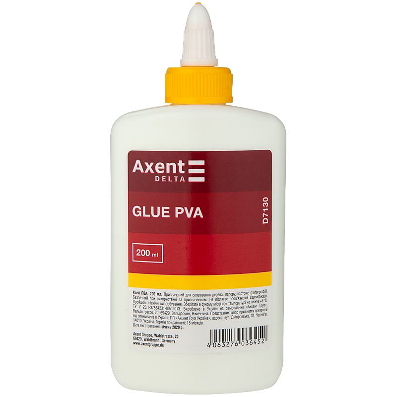 Клей ПВА AXENT Delta (D7130) 200мл, кришка-дозатор